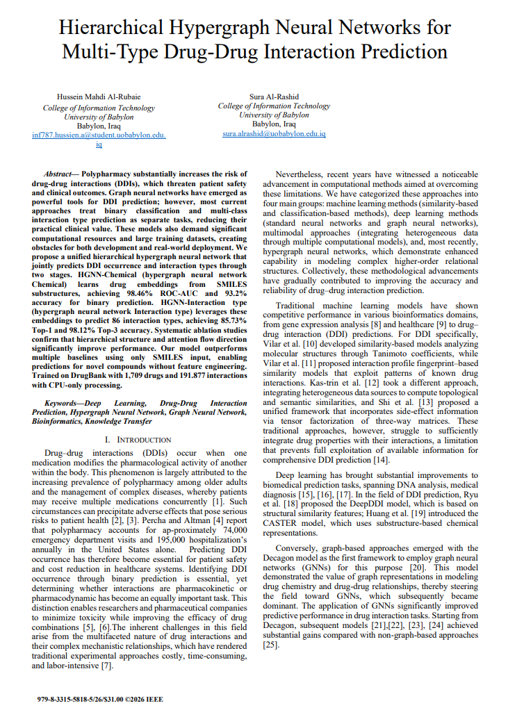 First page of Hierarchical Hypergraph Neural Networks for Multi-Type Drug–Drug Interaction Prediction
