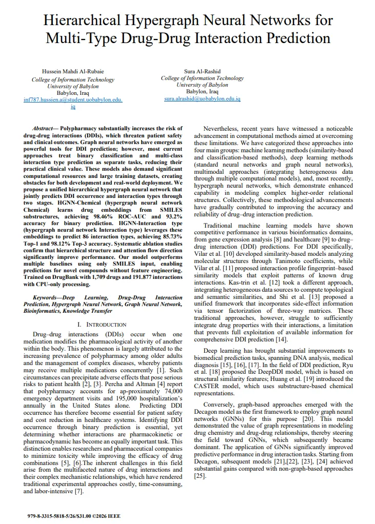 First page of Hierarchical Hypergraph Neural Networks for Multi-Type Drug–Drug Interaction Prediction